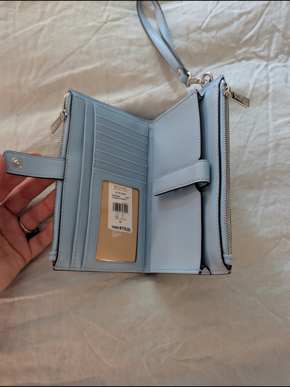 NWT Michael Kors Jet Set Travel Large Double Zip Wristlet – Light Sky Ombré - Picture 3 of 3